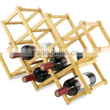 Foldable Bamboo Wine Rack - Can Hold Up To 10 Bottles