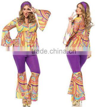 Wholesale Hippie Clothing Urban Ladies Plus Size Bell Sleeve Purple Haze Hippie Costume Set New Fashion Design