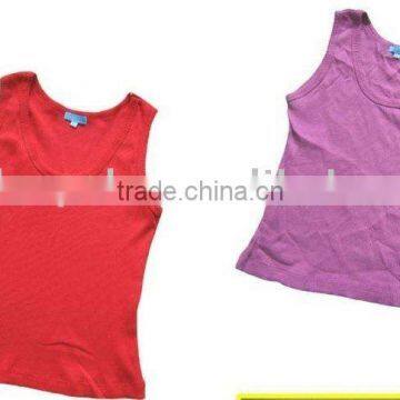 100% cotton, 180gsm, 2x2 rib,sleeveless, O- neck, Ladies' Tops