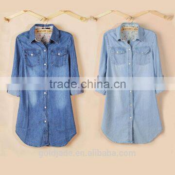 New Arrival Customized Denim Shirt Dresses for Women 2016