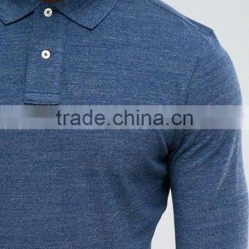 Custom Logo Long Sleeve Uneven Vented Hem Button Placket Navy Men's 100% Cotton Pique 200gsm Casual Slim Fit Sport Polo Tshirt photo-3