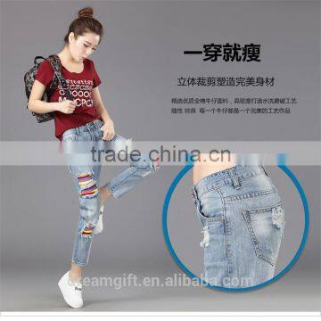 2016 New Fashion Blue Jeans Ms. Slim Female Jeans Female Beggar Hole Stretch Pencil Pants photo-5