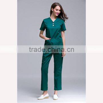 2016 New Arrival Women Short Sleeve Medical Scrub Uniforms Set Beauty Spa Working Clothes Two Plastic Buttons At Centre photo-3