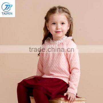 Winter Girls Knitted t Shirt Decorated With Lace And Pearl Around Neck Kids Long Sleeve Clothes photo-2