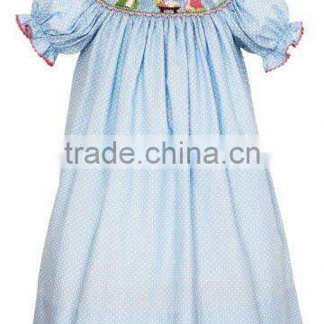 Blue Smocked Nativiti Scene Bishop Dress