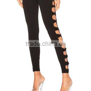 High Waisted Cut Out Design Fashion Ladies Distressed Workout Leggings photo-6