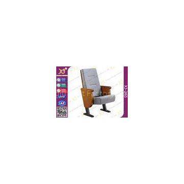 Heavy Duty Foldable Tablet Library Auditorium Chairs With Wooden Arm Surface Finish
