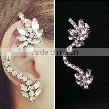 Punk Rock Dragon Crystal Rhinestone Gold Ear Cuff clip on Stud Earring