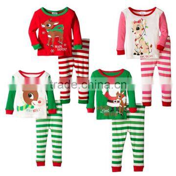 Striped and Happy Reindeer Kids Christmas Pajamas