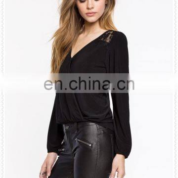 OEM Cheap Women Fancy Sexy Long Sleeves Black Chiffon Blouse photo-6
