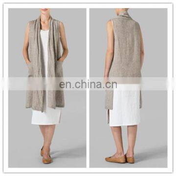 High Quality Sleeveless Women Linen Vest With Pocket