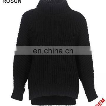 Women Winter Warm Black Chunky Long Sleeves Turtleneck Knit Sweater