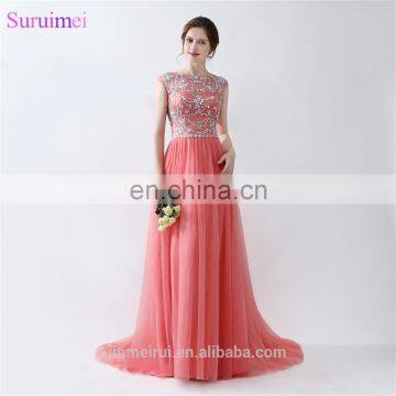 Cap Sleeve Beaded Evening Dresses With Short Sleeves Top Illusion See Through Coral Evening Dresses Formal Evening Gown Women