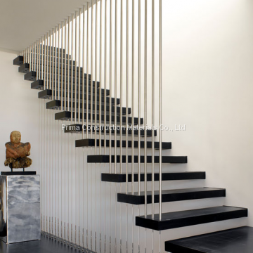 Modern wood floating staircase with stair railings design