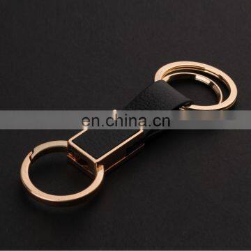 Popular Style Embossed Logo Black Leather Keychain for Business Promotional Gift photo-4