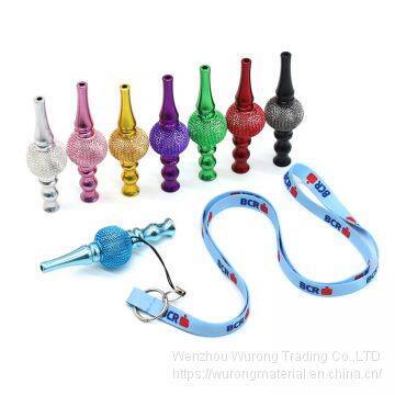 90mm Length Metal Smoking Pipe With Luminous Beads as Yellow Cigarette Holder With Bead Penant for Tobacco Absorbing