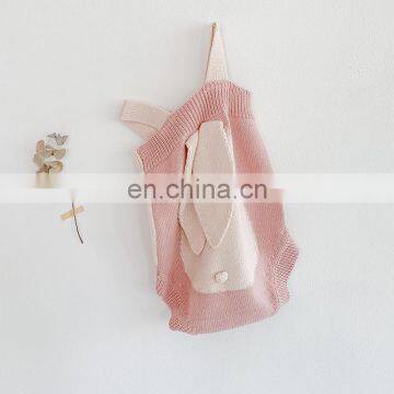 Autumn Baby Girl Infant Children Rabbit Ear Color Matching Knitted Wool One-Piece Suit Baby Bodysuit Triangle Crawling Clothes