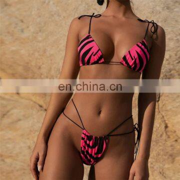 American Triangle Cup Leopard Micro Bikini Set Summer Hot Sexy Beach Neon Lace Up G String Swimsuit Push Up Swimwear