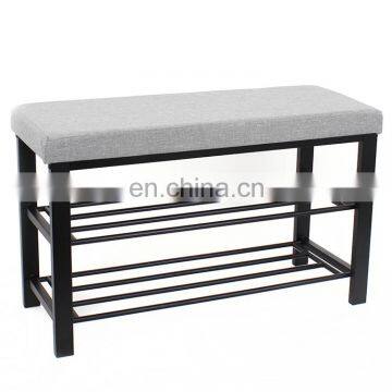 Customized Fabric Hallway Shoe Rack Seat With Metal Steel Double Size Bench Organizer Holder Rack Living Room Furniture photo-2