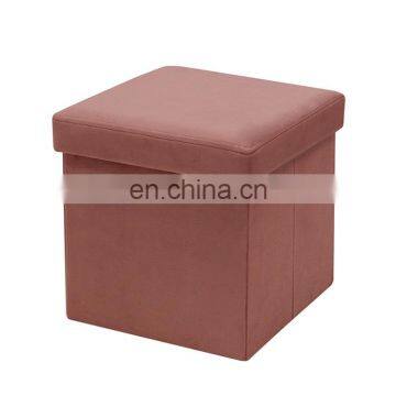 Reatai Blue Tufted Velvet Storage Folding Dine Indoor Stool Ottoman Chair photo-3