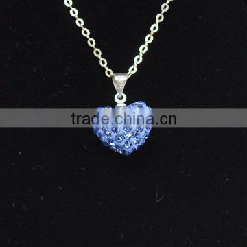 Wholesale Heart Shape New Arrival Light Blue Crystal Clay Shamballa With Silver Chains Necklace