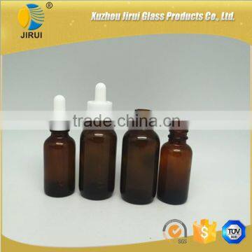 30ml 60ml amber boston round glass bottle with white CR dropper