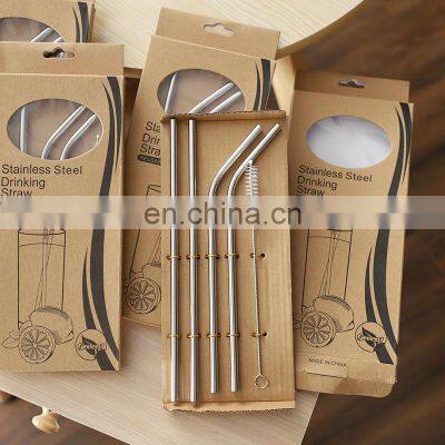 2021 Reusable Metal Accessories Drinking Packaging Brush Cleaner Set Straw Stainless Steel