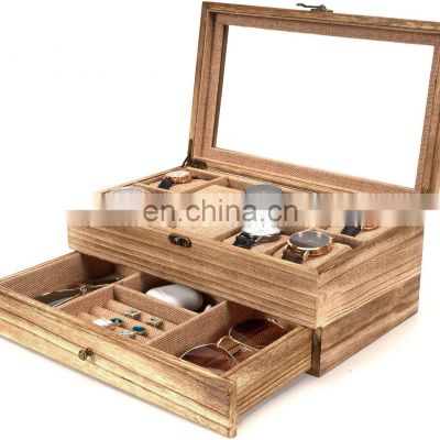 Custom jewelry wooden double-layer Watch glasses box large capacity watch ring storage box Sunglasses display box