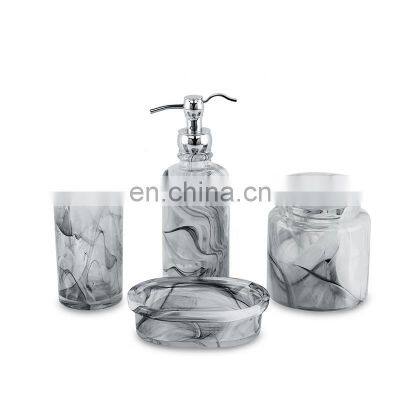 Fashional high grade marbling gray color hotel and household bathroom soap dispenser 4-piece set