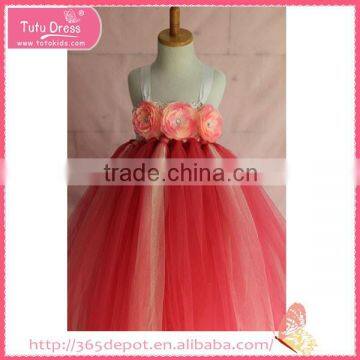 Satin Ribbon wholesale dress fluffy voile girl's dress children frocks designs