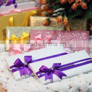 New Sequins Fashion with Nice Ribbon Luxury Hard Cover Wedding Invitations