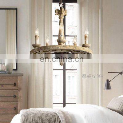 Wooden Wrought Iron do Old Teardrop Candle Tube Living Room Dining Room Study Bedroom Wooden Cage Pendant Lamp photo-4