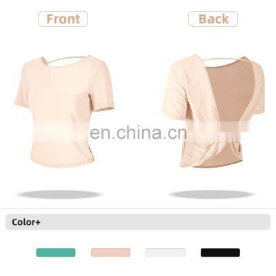 Spring Mesh Blouse Sports T Shirt Women Workout Crop Yoga Top With Reversible photo-5