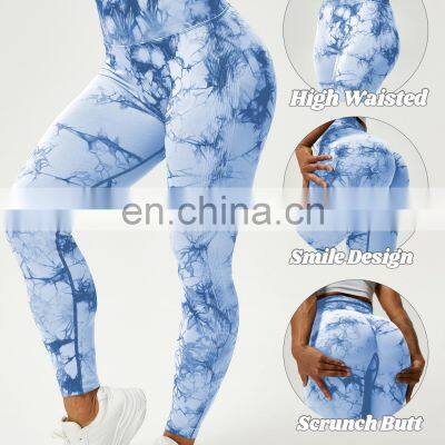Custom Logo Seamless Pants Tie Dye Gym Workout Fitness Yoga Leggings Tights High Waist Scrunch Butt Seamless Leggings For Women photo-3