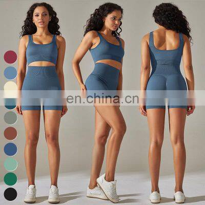 4 Piece Suit Workout Wear Leggings Sports Bra Long Sleeve Tshirt Gym Fitness Sets Seamless Knitted Yoga Set For Women photo-3