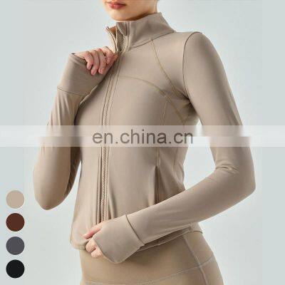 Подгоняемый тонкий пуховик, теплый плащ для занятий в зале, спортивный костюм с молнией, длинные рукава с отверстиями для пальцев, спортивный куртка для женщин, йога-куртка photo-3