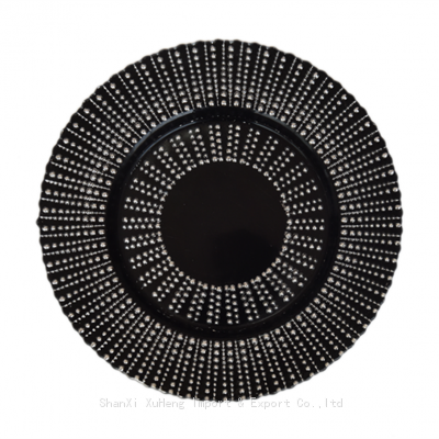 13 Inch Handmade Elegant White Tableware Golden Glass Charger Plate for Wedding Party Hotel photo-4