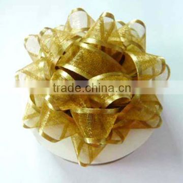 2015 Hot Sale! 4.5" Golden Mesh Star RIBBON Bow with Adhesive for Gift Packing/christmas wall decoration