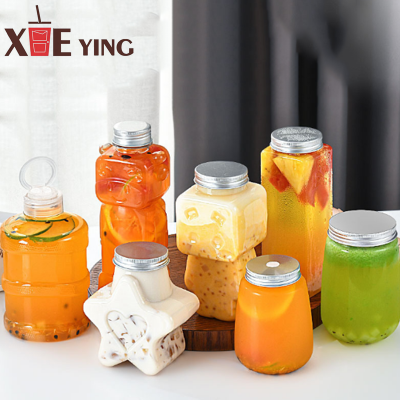 350ml 12oz Fruit Juice Bottle With Anti-theft Cap - Food Grade Plastic Transparent Square Beverage Bottle