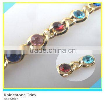 Fancy 888 Crystal Rhinestone Trimming Gold Chain For Garment Dresses Decoration photo-2