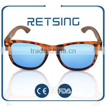 Wholesale blue revo mirror lens handmade bamboo sunglasses