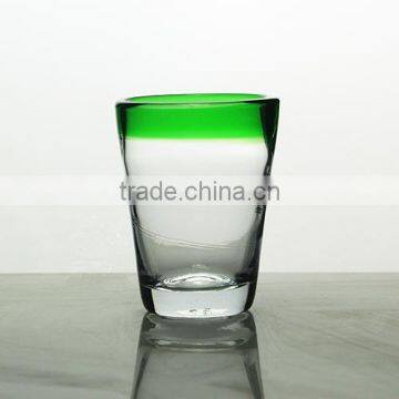 200ML Hand Blown Crafted Clear Glass Cup with Color Rim