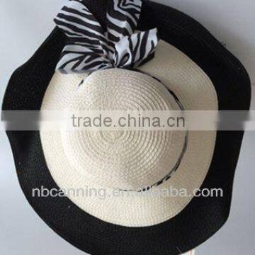 Promotional Hawaii Style wide brim Ribbon Summer Beach Hats for Women