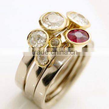 14K gold stacking ring diamonds ruby and clear gemstone stacking rings sets of 3