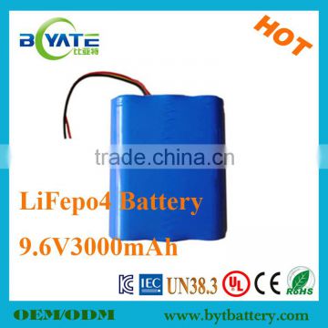 Hot Sell LiFePO4 3000mAh 9.6V Battery Pack for Solar Lighting