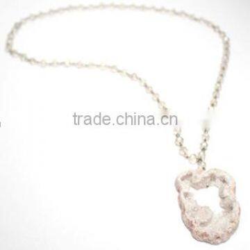 Fashion latest white natural druzy pendant necklace, oval stone pendant necklace, quartz pendant necklace