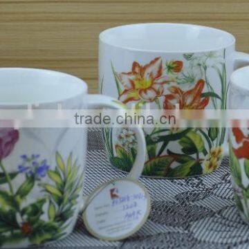 11OZ flower design full decal print tea cups, shiny surface porcelain mug, KL5016-10313