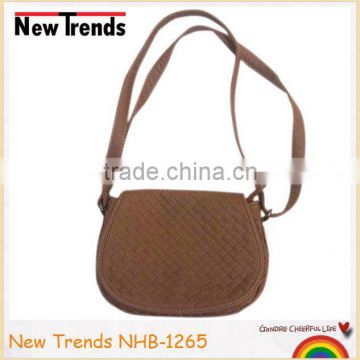 Brown PU braide simple shoulder bag for ladies