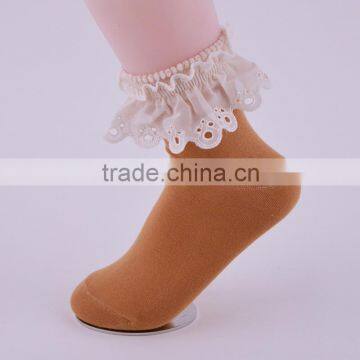 lady 200N fashion cotton socks with chiffon lace on the cuff wholesale socks