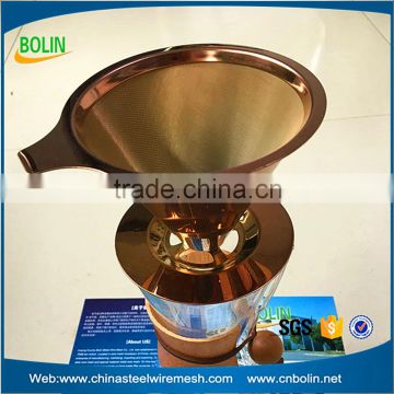 Titanium coated Stainless steel metal fine mesh cone coffee filter strainer